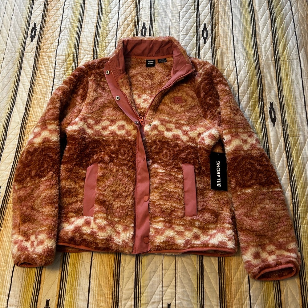 NWT Billabong Cozy Days Sherpa Fleece Jacket Size Large Rose Pink Western Boho